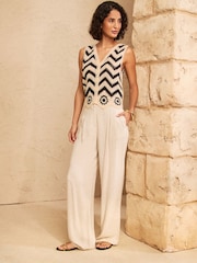 Love & Roses Black And White Cotton Rich Crochet Style V-Neck Knitted Waistcoat - Image 4 of 4