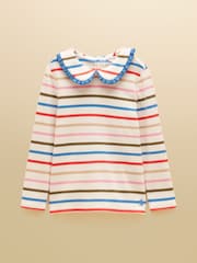 Joules Girls' Sophie Multi Stripe Long Sleeve Ribbed Collared Top - Image 1 of 4