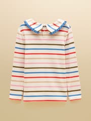 Joules Girls' Sophie Multi Stripe Long Sleeve Ribbed Collared Top - Image 2 of 4