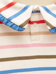 Joules Girls' Sophie Multi Stripe Long Sleeve Ribbed Collared Top - Image 4 of 4