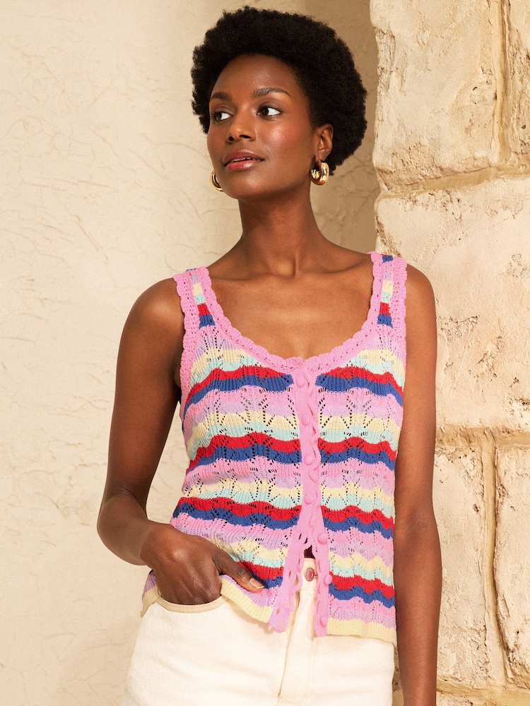 Love & Roses Multicoloured Cotton Rich Crochet Knitted Vest - Image 1 of 4