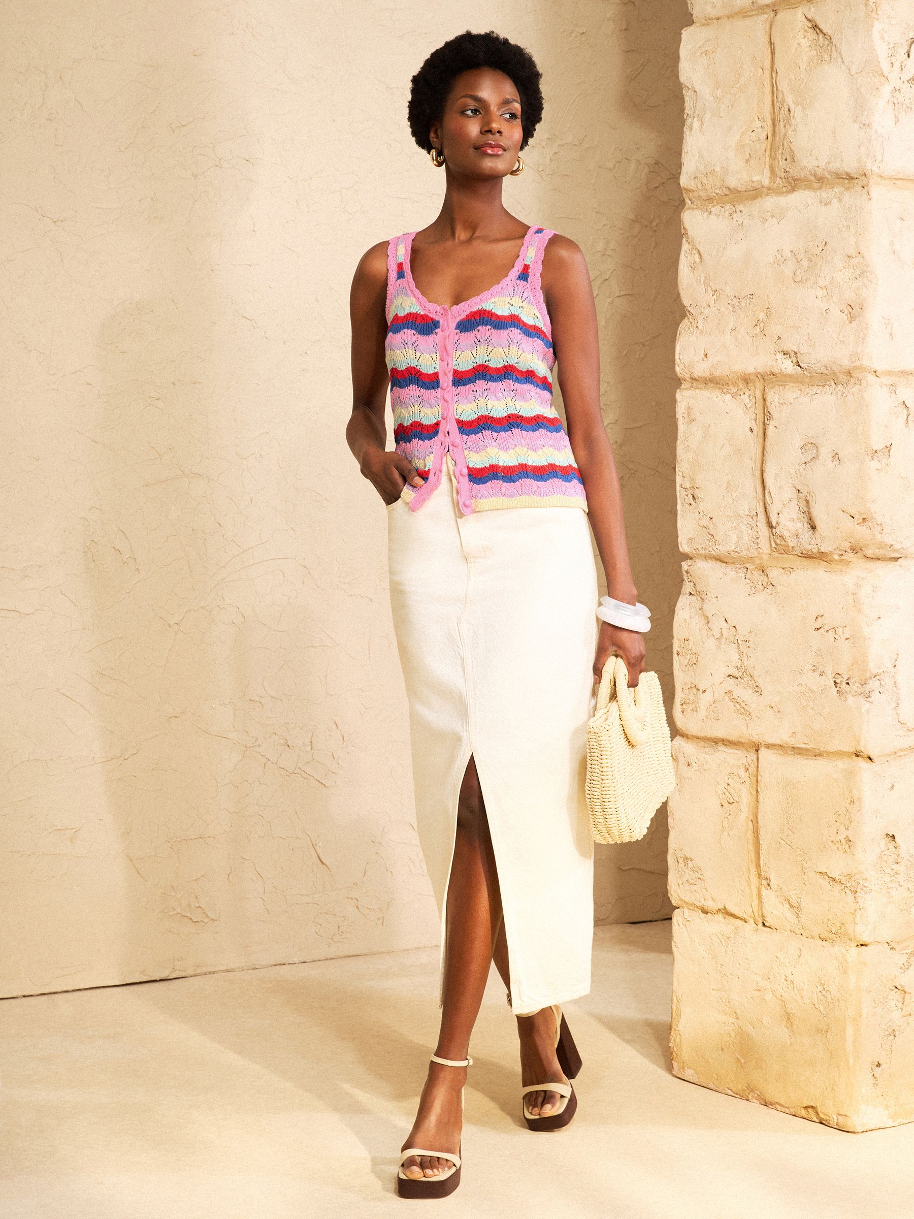 Buy Love & Roses Stripe Cotton Rich Open Stitch Knitted Vest from