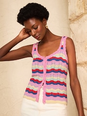 Love & Roses Multicoloured Cotton Rich Crochet Knitted Vest - Image 4 of 4