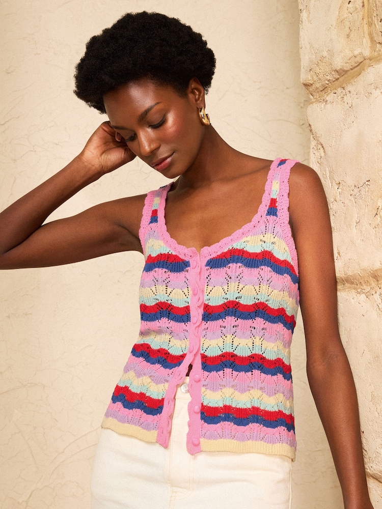 Love & Roses Multicoloured Cotton Rich Crochet Knitted Vest - Image 4 of 4