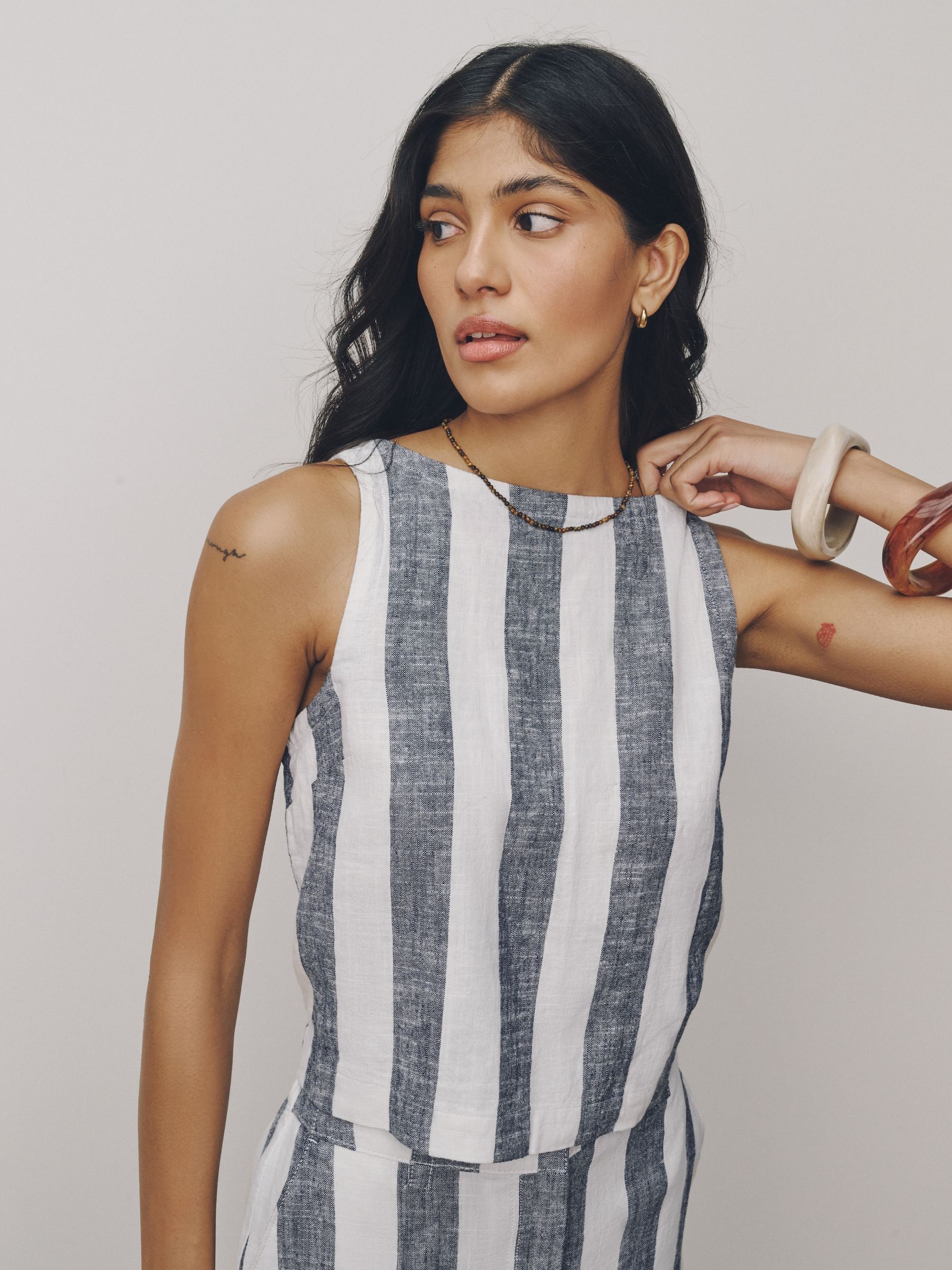 Buy Blue/Ecru Stripe Linen Blend Shell Top from Next USA