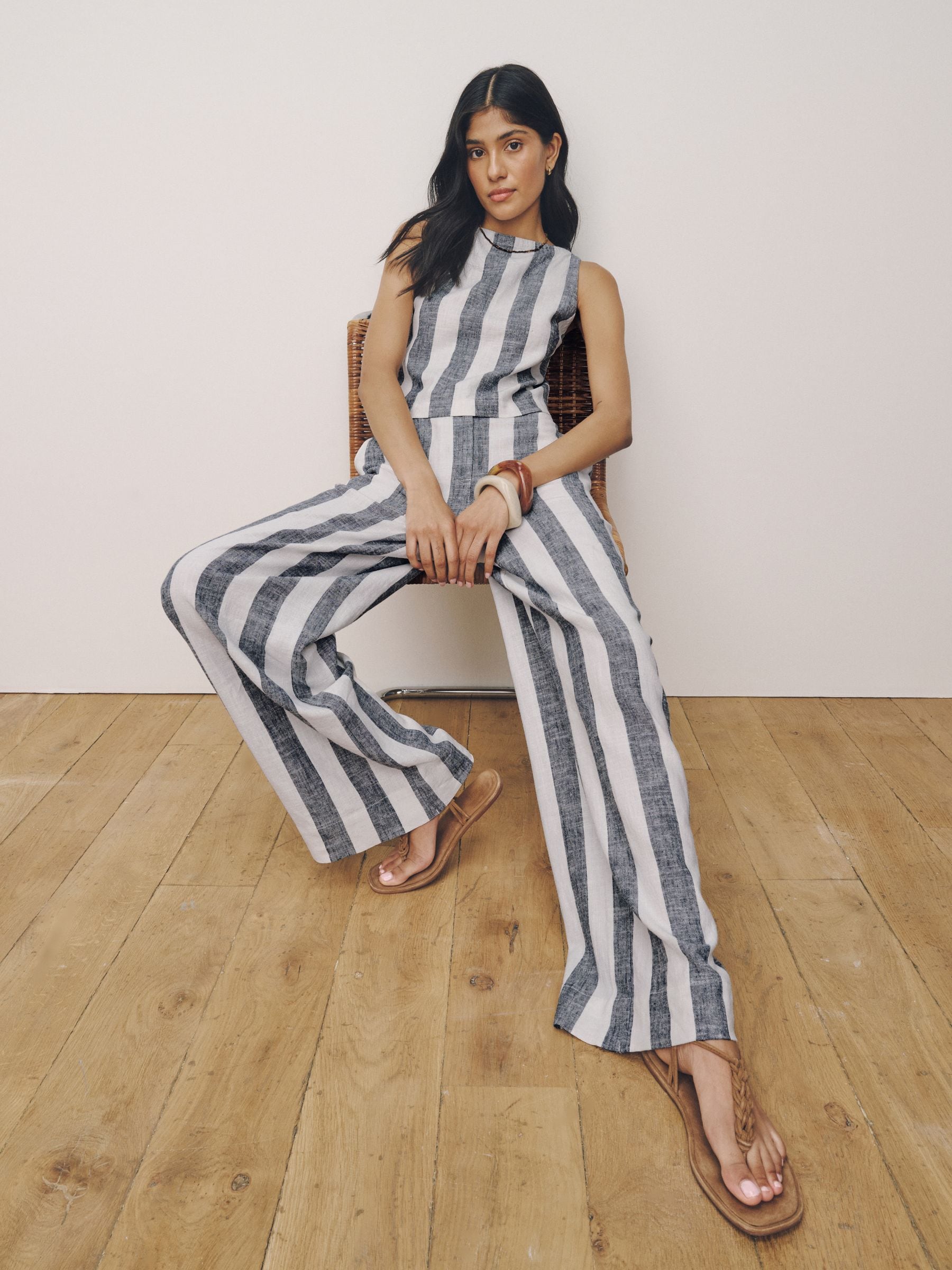 Buy Blue/Ecru Stripe Linen Blend Shell Top from Next USA