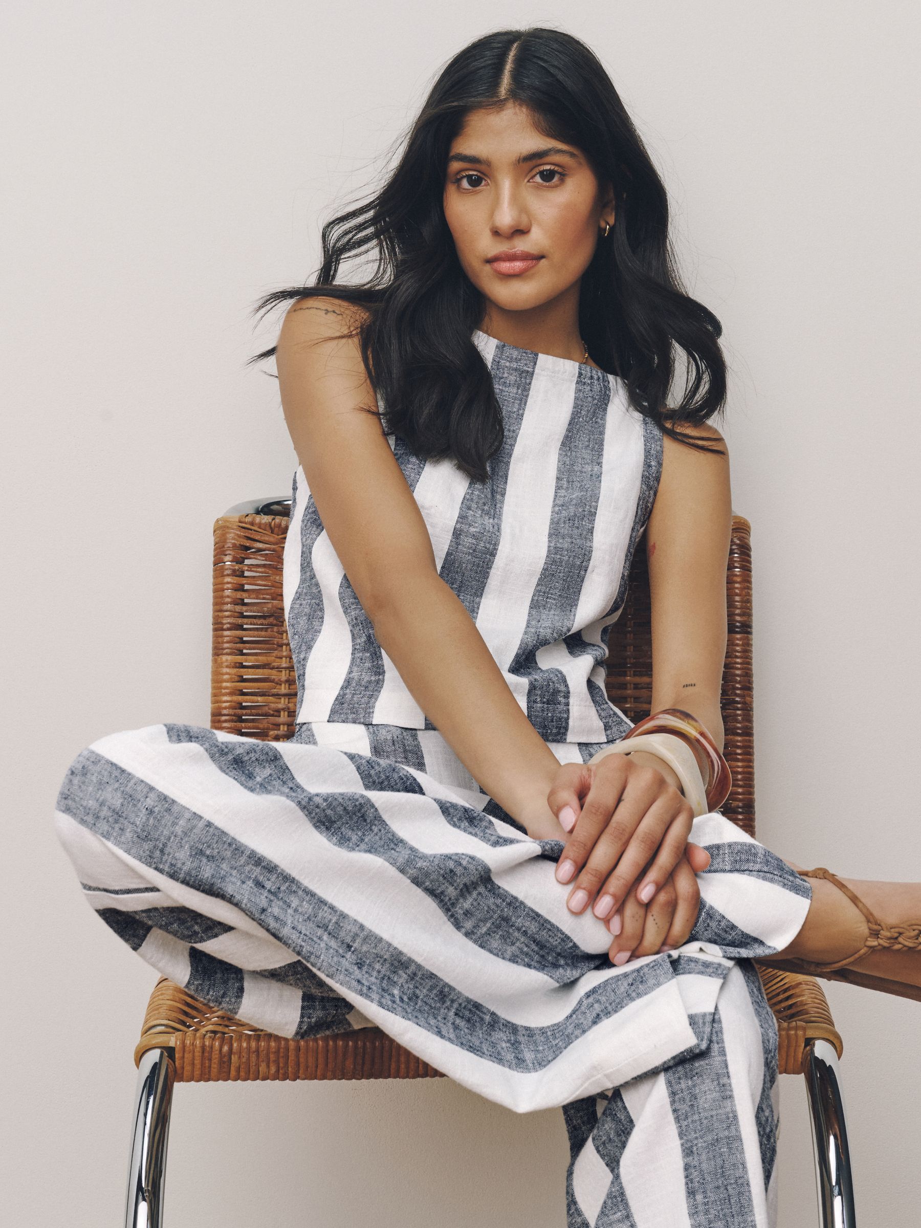 Buy Blue/Ecru Stripe Linen Blend Shell Top from Next USA Buy Blue/Ecru Stripe Linen Blend Shell Top from Next USA