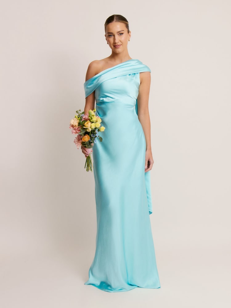 Six Stories Blue Drape One Shoulder Bridesmaid Dress - Image 1 of 5