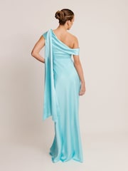 Six Stories Blue Drape One Shoulder Bridesmaid Dress - Image 4 of 5
