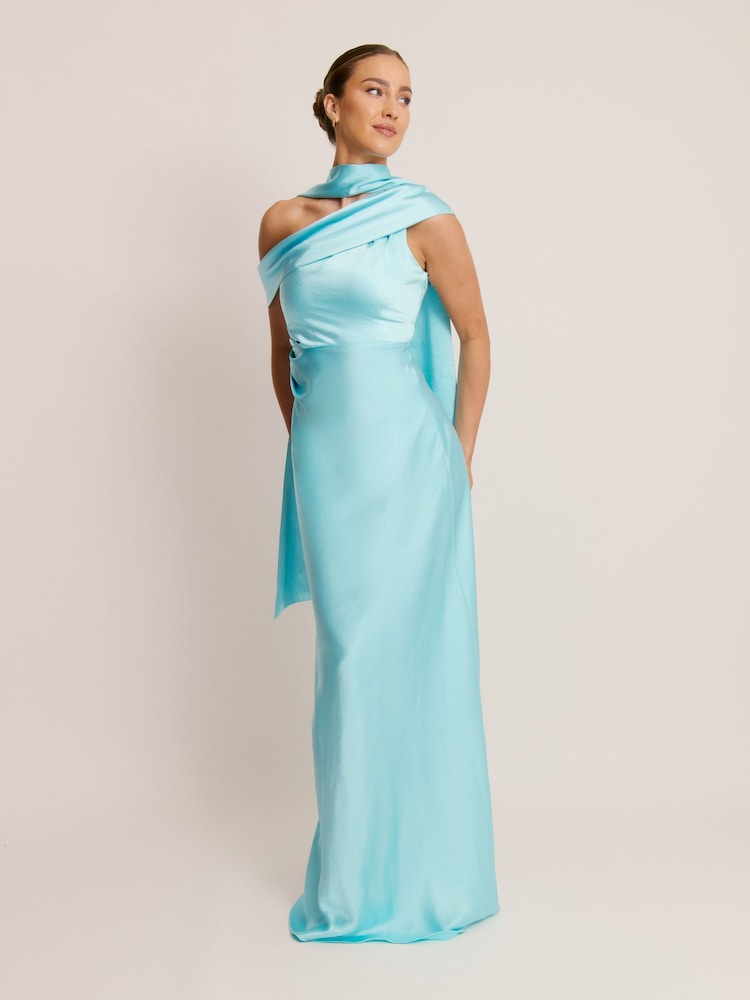 Six Stories Blue Drape One Shoulder Bridesmaid Dress - Image 5 of 5