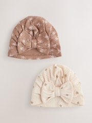 Brown Ditsy Floral Baby Turban Hats 2 Pack (0-18mths) - Image 1 of 5