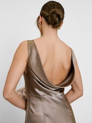 Six Stories Brown Cowl Back Satin Bridesmaid Dress - Image 3 of 4