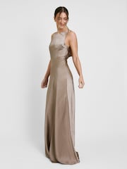 Six Stories Brown Cowl Back Satin Bridesmaid Dress - Image 4 of 4