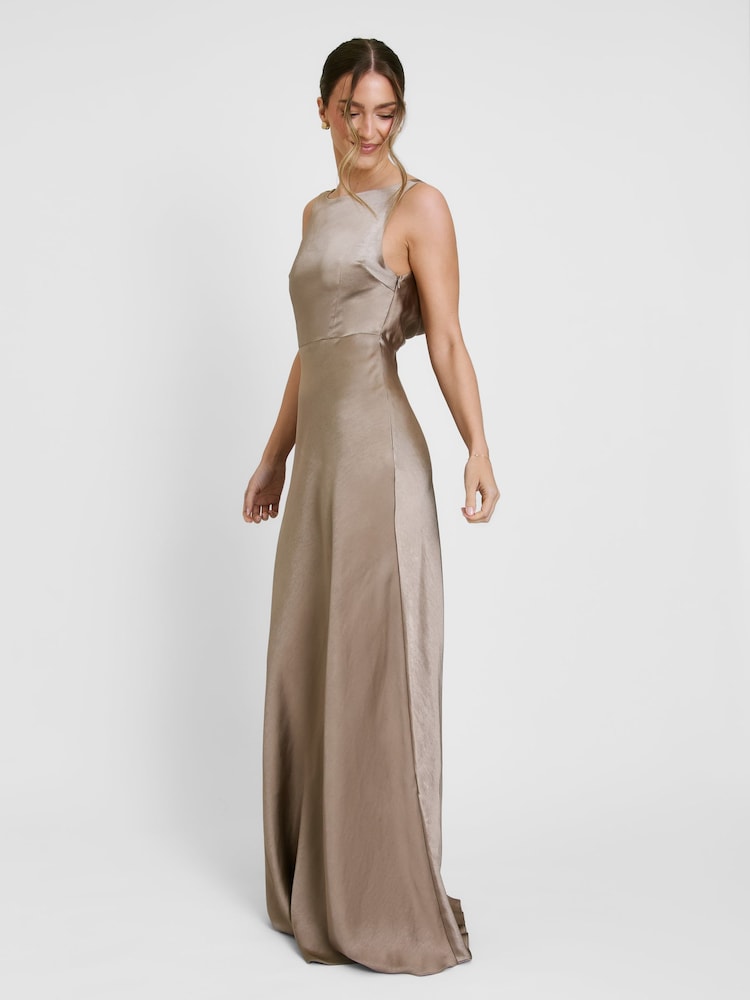 Six Stories Brown Cowl Back Satin Bridesmaid Dress - Image 4 of 4