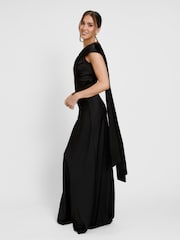 Six Stories Black Drape One Shoulder Bridesmaid Dress - Image 1 of 4
