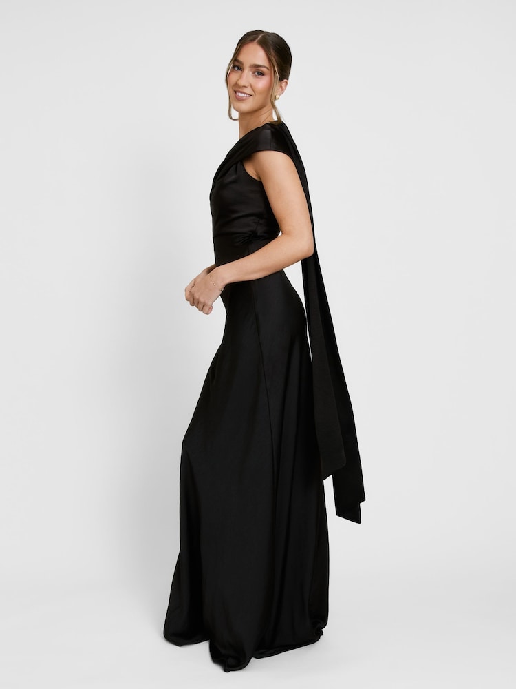 Six Stories Black Drape One Shoulder Bridesmaid Dress - Image 1 of 4