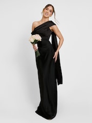 Six Stories Black Drape One Shoulder Bridesmaid Dress - Image 2 of 4