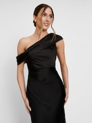 Six Stories Black Drape One Shoulder Bridesmaid Dress - Image 4 of 4