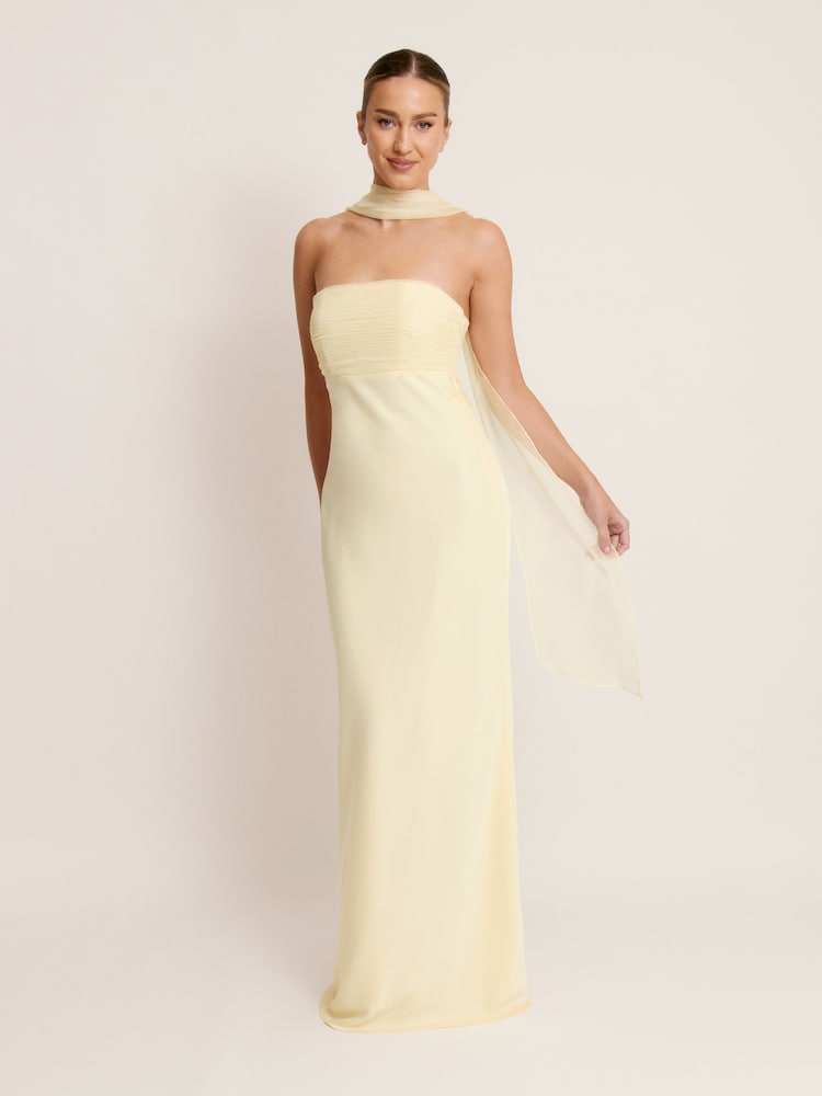 Six Stories Yellow Chiffon Bandeau Satin Maxi Dress - Image 1 of 4