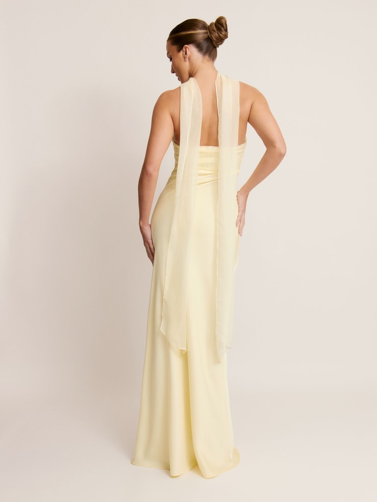 Six Stories Yellow Chiffon Bandeau Satin Maxi Dress - Image 4 of 4