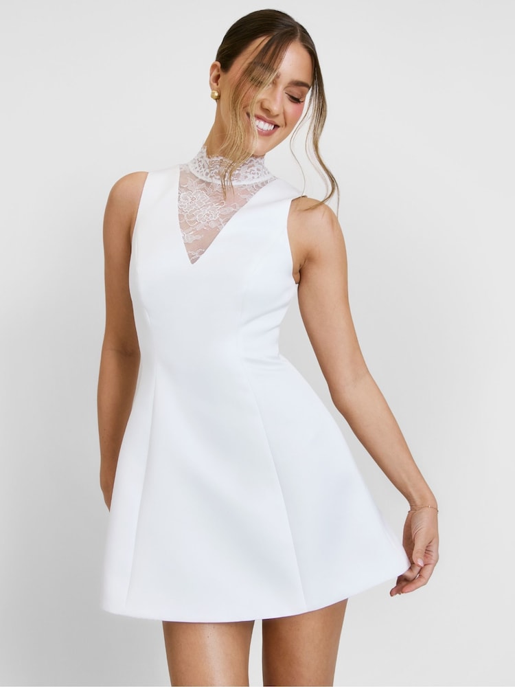 Six Stories White Lace High Neck A-Line Mini Dress - Image 1 of 4