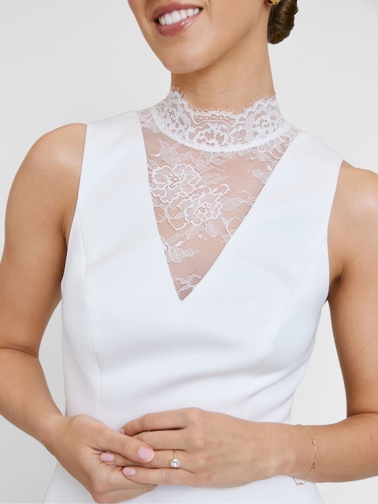 Six Stories White Lace High Neck A-Line Mini Dress - Image 4 of 4