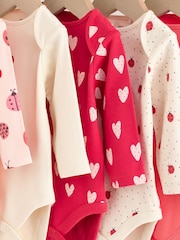 Red Ladybird Long Sleeve Baby Bodysuits 5 Pack - Image 9 of 13
