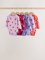 Purple/Pink Long Sleeve Baby Bodysuits 5 Pack - Image 1 of 12