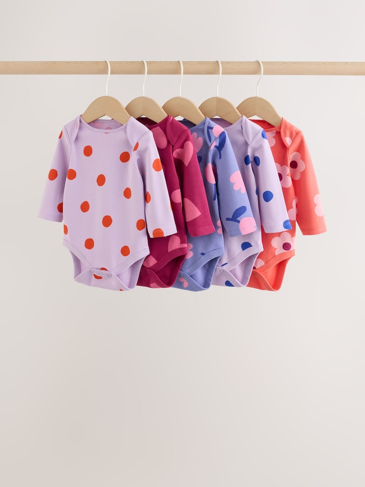 Purple/Pink Long Sleeve Baby Bodysuits 5 Pack - Image 1 of 12 Purple/Pink Long Sleeve Baby Bodysuits 5 Pack - Image 1 of 12
