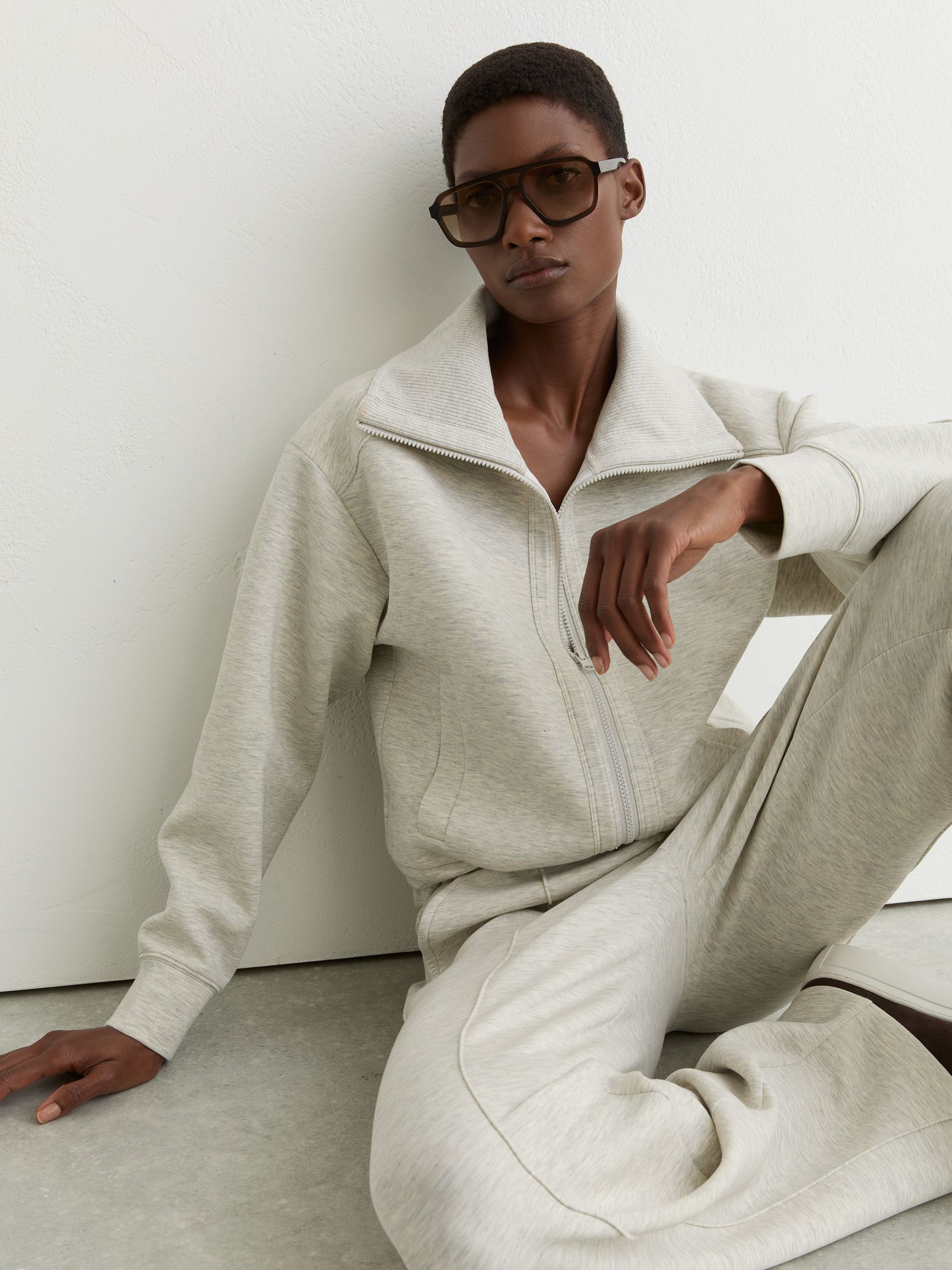 Buy Reiss Grey Marl Laurrie Premium Interlock Zip-Front Sweatshirt