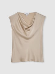Reiss Champagne Neutral Cate Silk Cowl-Neck Sleeveless Top - Image 2 of 6