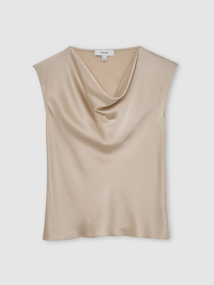 Reiss Champagne Neutral Cate Silk Cowl-Neck Sleeveless Top - Image 2 of 6
