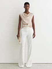 Reiss Champagne Neutral Cate Silk Cowl-Neck Sleeveless Top - Image 3 of 6