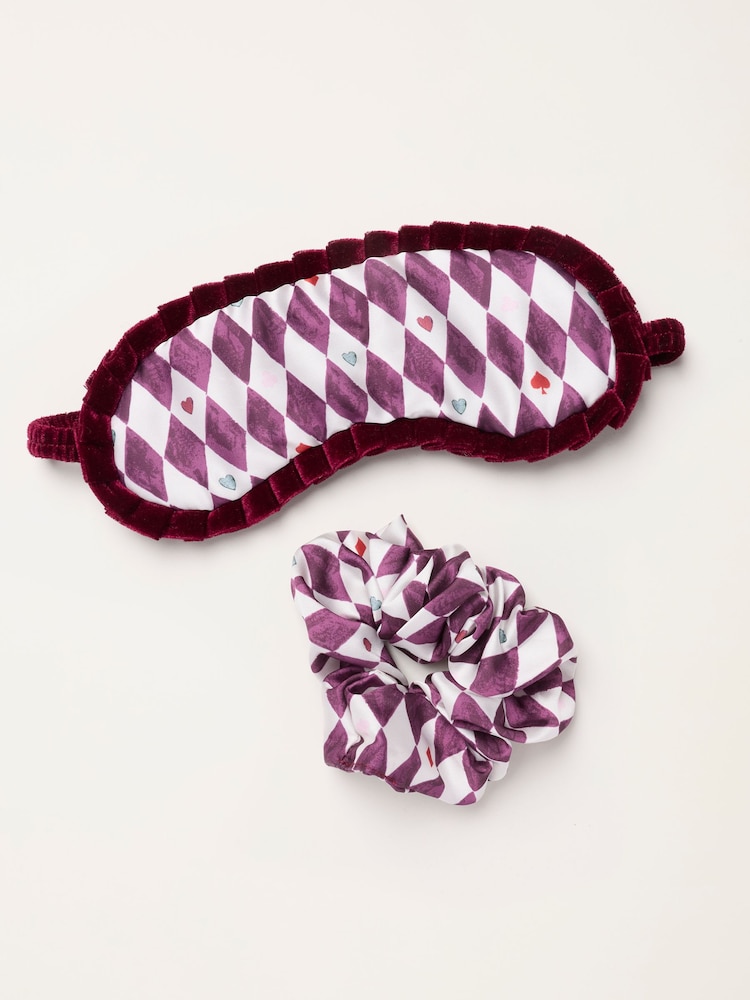 FatFace Purple Printed Eye Mask and Scrunchie Set - Image 1 of 3