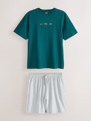 Blue Embroidered Short Sleeve Jersey Pyjamas Set - Image 8 of 12