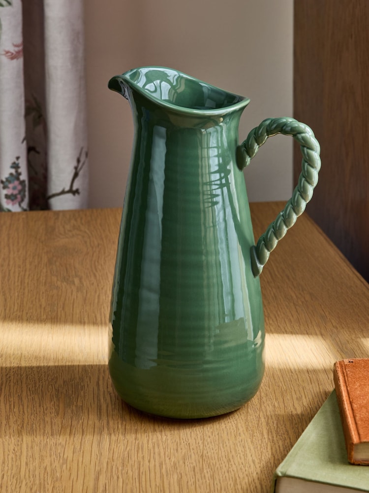 Laura Ashley Green Twisted Handle Jug Vase - Image 2 of 6