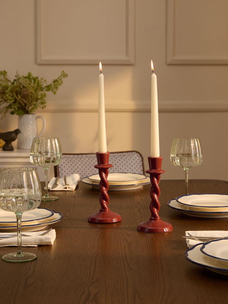 Laura Ashley Set of 2 Rust Twisted Taper Candle Holders - Image 1 of 4