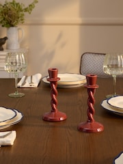Laura Ashley Set of 2 Rust Twisted Taper Candle Holders - Image 2 of 4