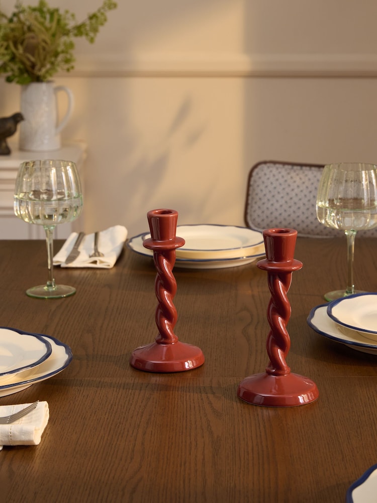 Laura Ashley Set of 2 Rust Twisted Taper Candle Holders - Image 2 of 4