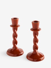 Laura Ashley Set of 2 Rust Twisted Taper Candle Holders - Image 3 of 4