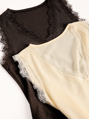 Friends Like These Brown & Ivory V-Neck Lace Trim Tops 2 Pack - Image 4 of 5