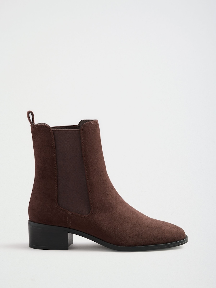 Friends Like These Chocolate Brown Faux Suede Flat Chelsea Boots - Image 2 of 5 Friends Like These Chocolate Brown Faux Suede Flat Chelsea Boots - Image 2 of 5