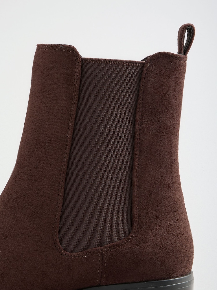 Friends Like These Chocolate Brown Faux Suede Flat Chelsea Boots - Image 5 of 5 Friends Like These Chocolate Brown Faux Suede Flat Chelsea Boots - Image 5 of 5