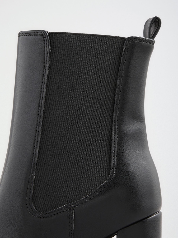 Friends Like These Black Faux Leather Square Toe High Heel Chelsea Boots - Image 7 of 7 Friends Like These Black Faux Leather Square Toe High Heel Chelsea Boots - Image 7 of 7