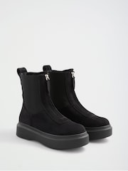 Friends Like These Black Faux Suede Zip Front Chunky Outsole Ankle Boots - Image 1 of 5