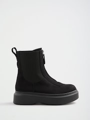 Friends Like These Black Faux Suede Zip Front Chunky Outsole Ankle Boots - Image 2 of 5
