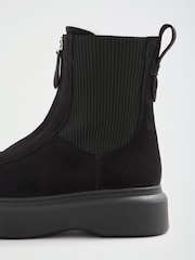 Friends Like These Black Faux Suede Zip Front Chunky Outsole Ankle Boots - Image 3 of 5