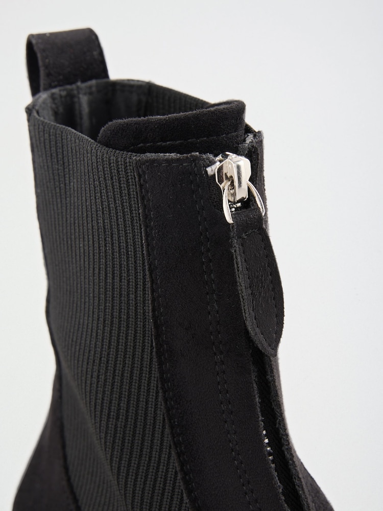 Friends Like These Black Faux Suede Zip Front Chunky Outsole Ankle Boots - Image 5 of 5