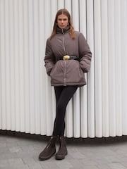 Friends Like These Chocolate Brown Faux Suede Zip Front Chunky Outsole Ankle Boots - Image 2 of 7