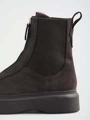 Friends Like These Chocolate Brown Faux Suede Zip Front Chunky Outsole Ankle Boots - Image 5 of 7